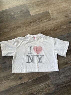 Cotton On White I ♥ NY Crop Top with Pink Heart